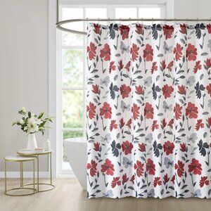 Mainstays Black Red and Grey Floral Shower Curtain, 72" X 72", Polyester New